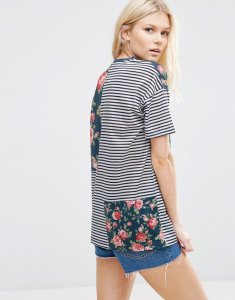 T-Shirt in Stripe and Floral Mix